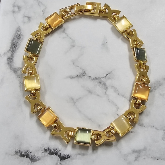 Macy's Gold and Green Geometric Link Bracelet - Picture 1 of 4